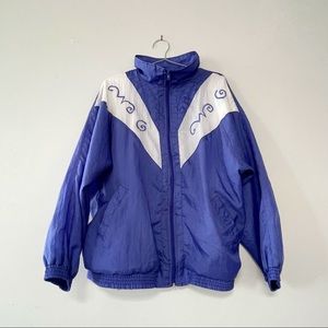 Vintage track jacket 1980s nylon fabric purple and white